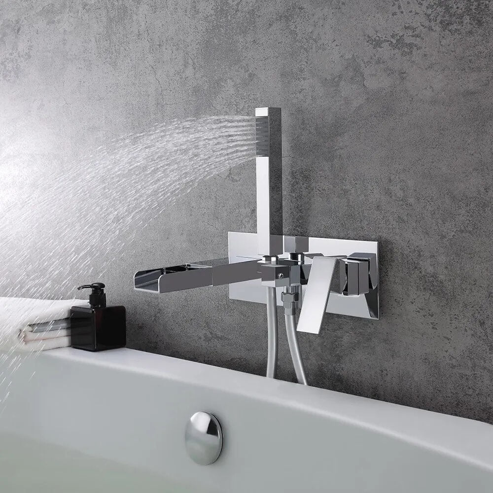 Mero Wall Mounted Bathtub Faucet in Chrome with Hand Shower
