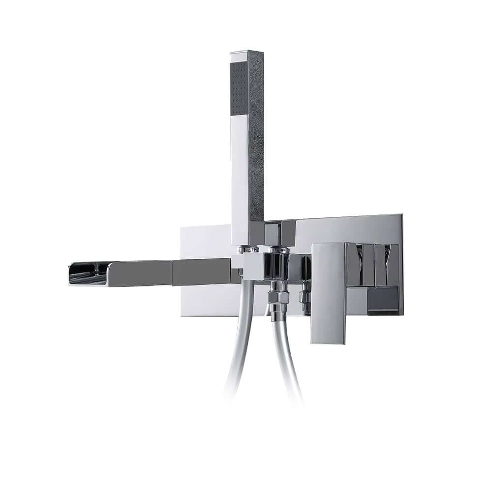 Mero Wall Mounted Bathtub Faucet in Chrome with Hand Shower