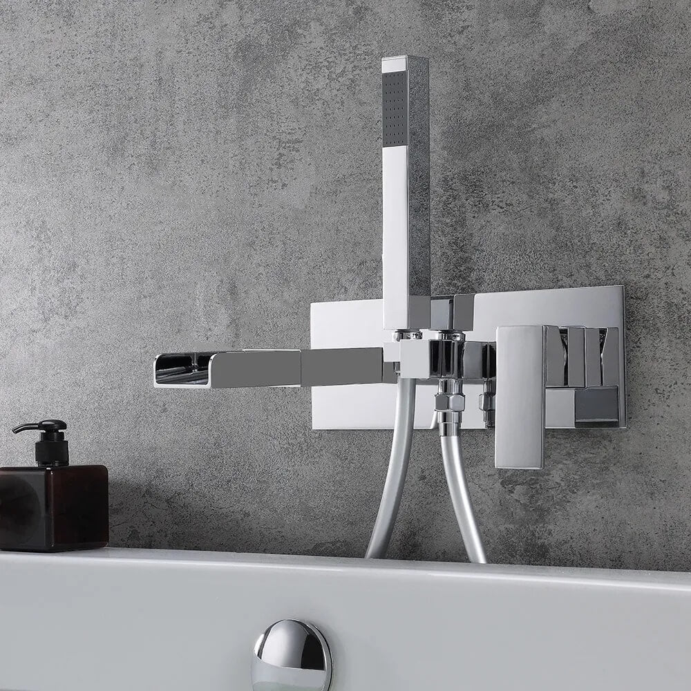Mero Wall Mounted Bathtub Faucet in Chrome with Hand Shower