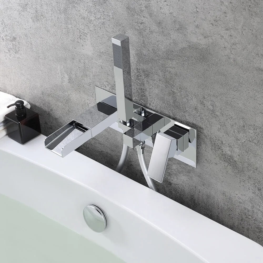 Mero Wall Mounted Bathtub Faucet in Chrome with Hand Shower