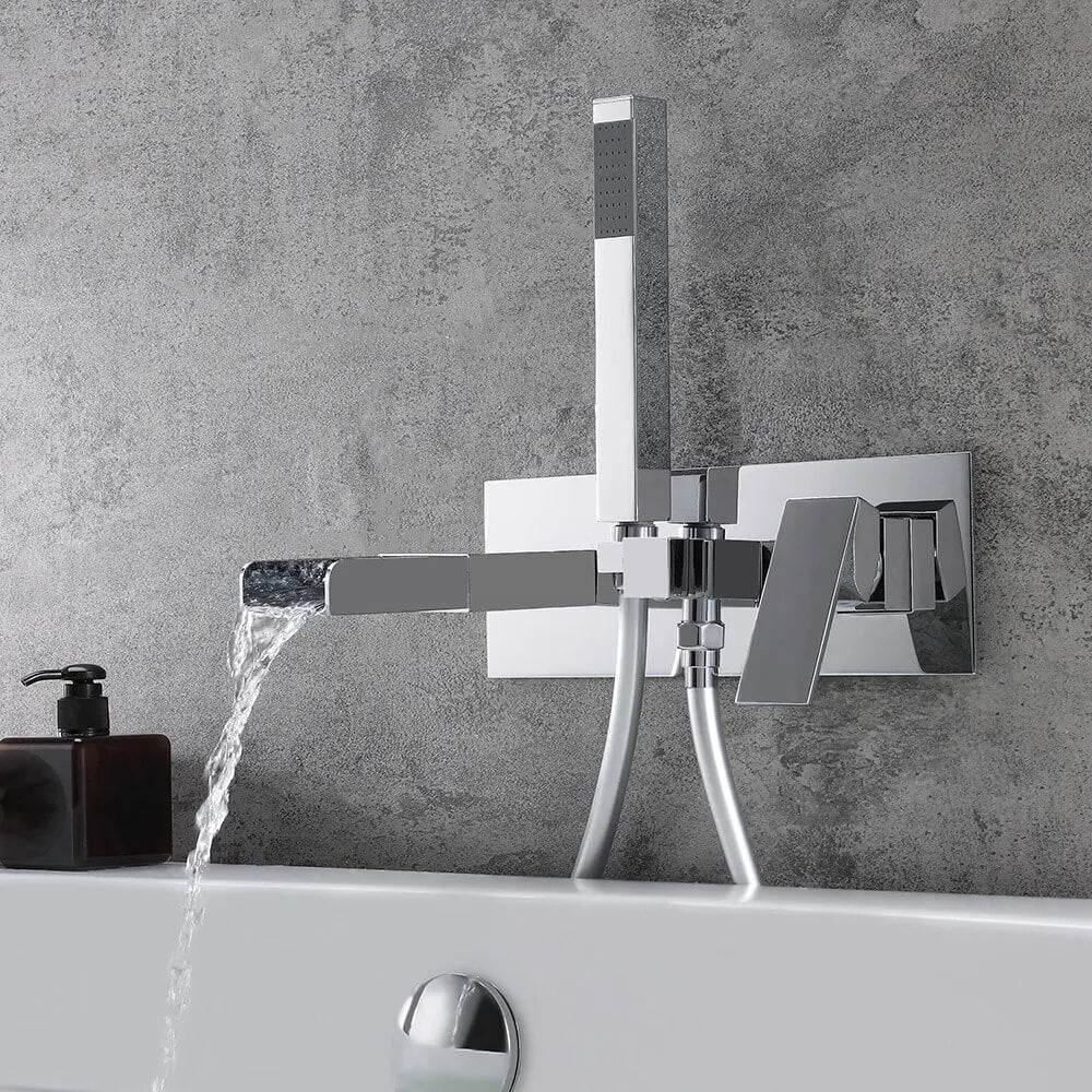 Mero Wall Mounted Bathtub Faucet in Chrome with Hand Shower