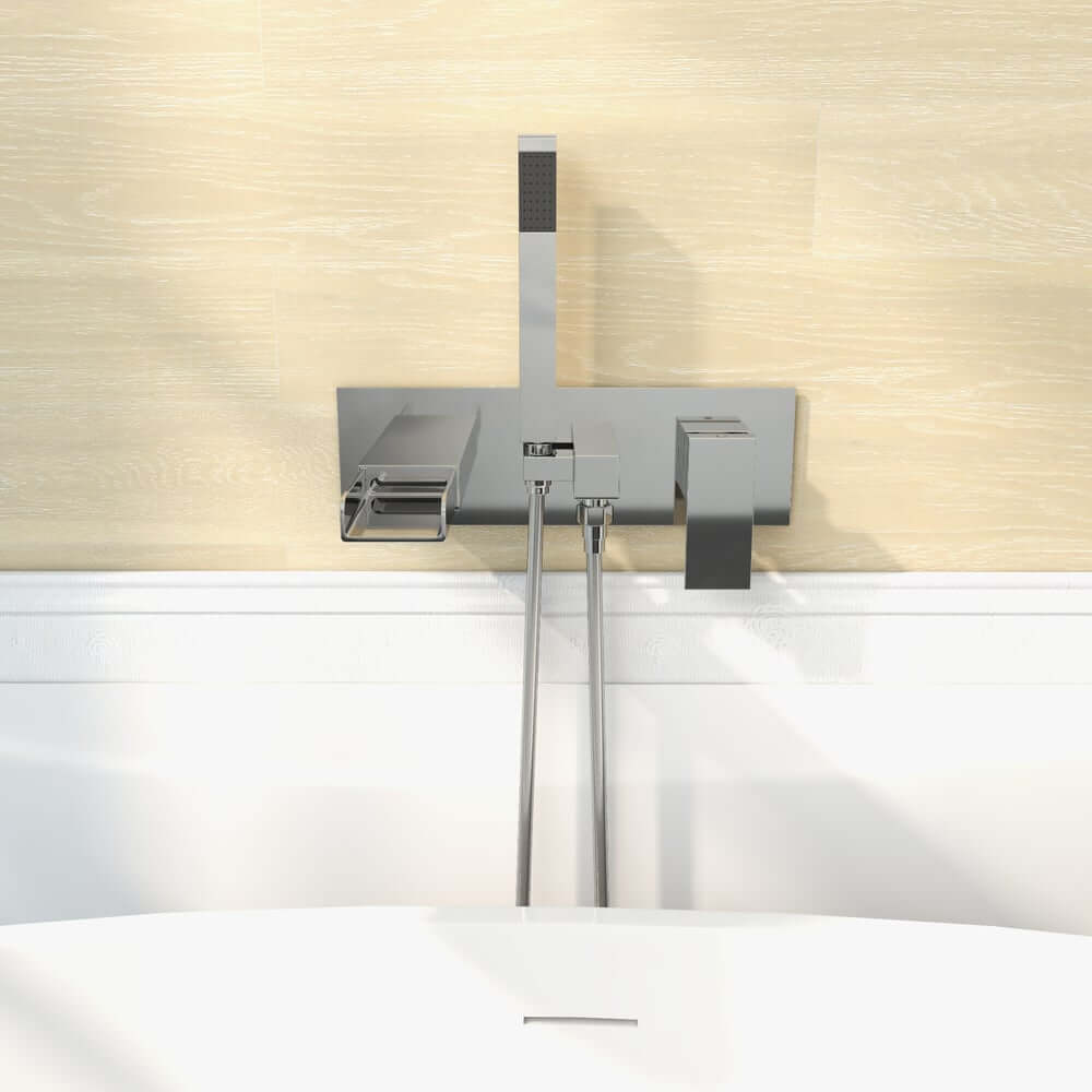 Mero Wall Mounted Bathtub Faucet in Chrome with Hand Shower