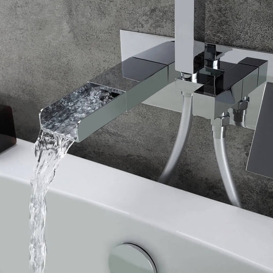 Mero Wall Mounted Bathtub Faucet in Chrome with Hand Shower