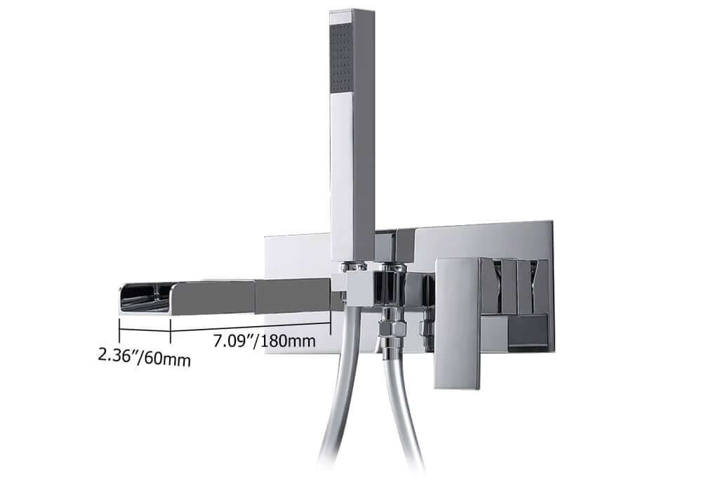 Mero Wall Mounted Bathtub Faucet in Chrome with Hand Shower Dimensions