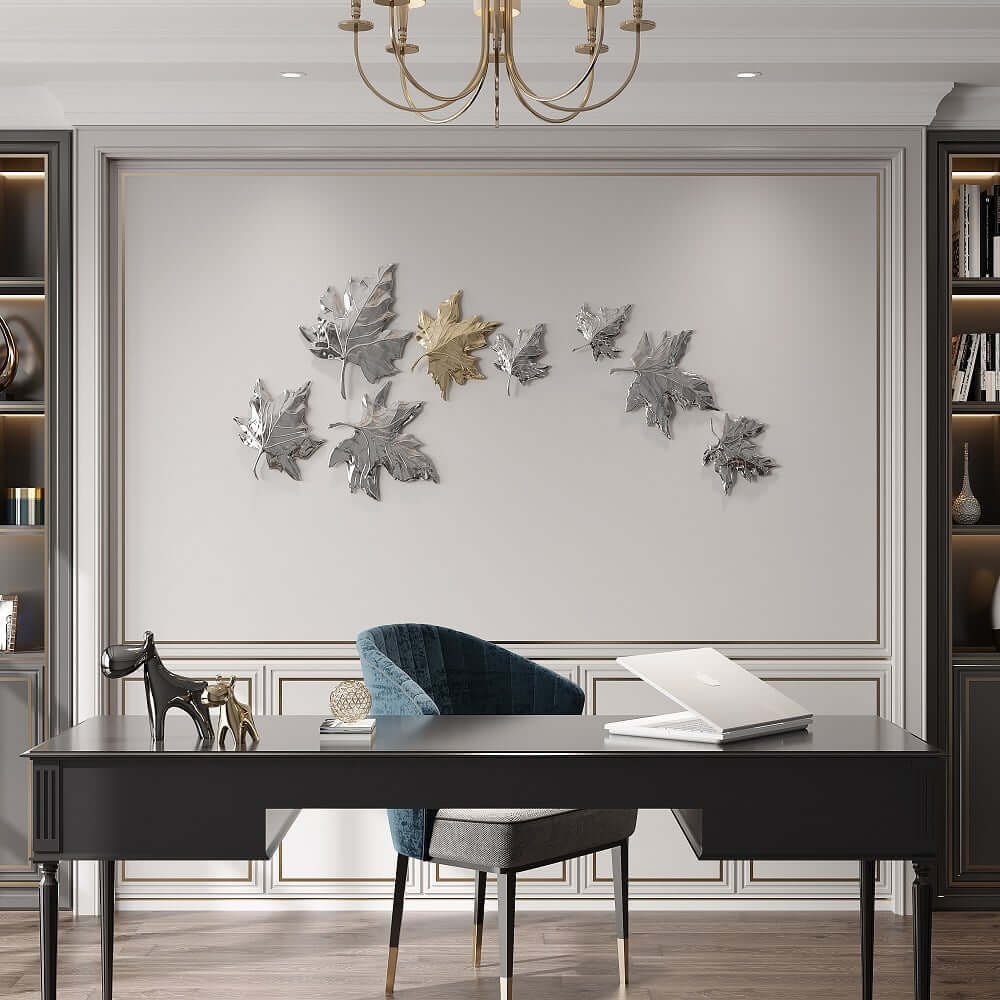 Metal Resin Wall Art Set with 3D Floral Leaf Design