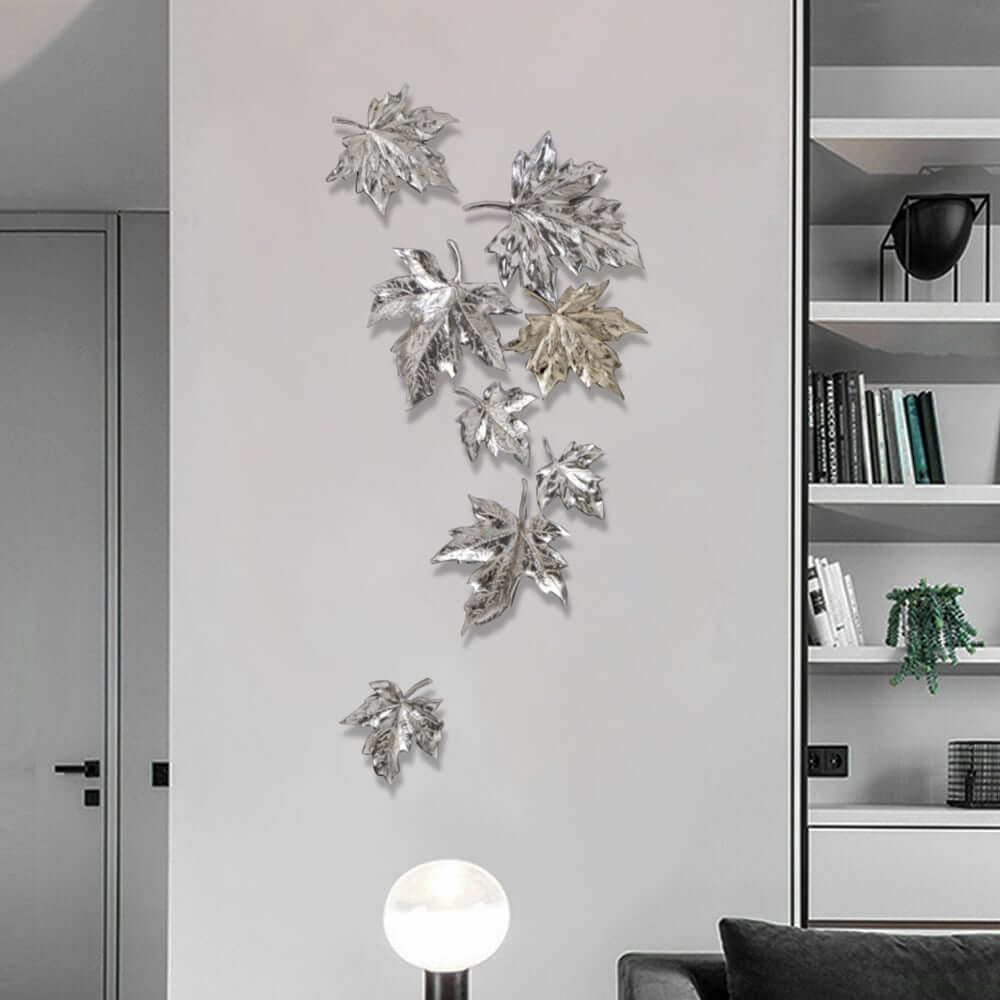 Metal Resin Wall Art Set with 3D Floral Leaf Design