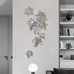 Metal Resin Wall Art Set with 3D Floral Leaf Design