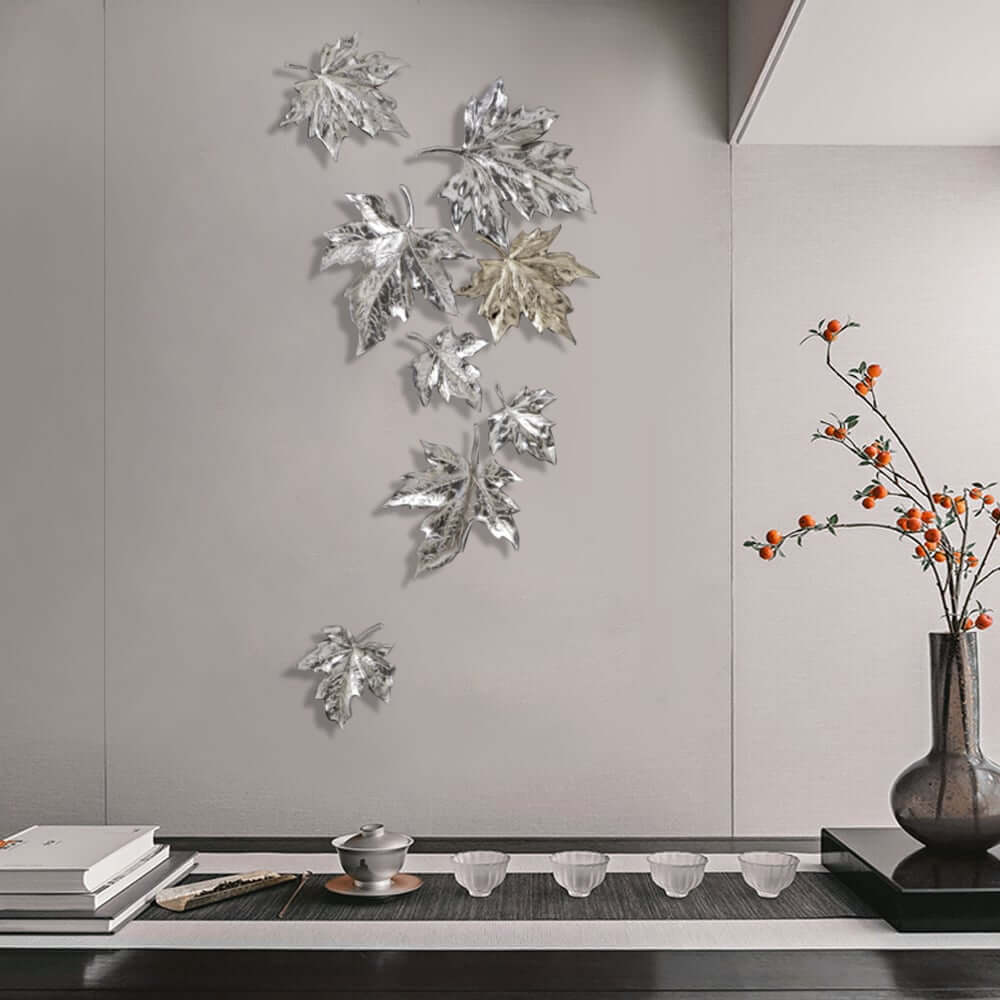 Metal Resin Wall Art Set with 3D Floral Leaf Design