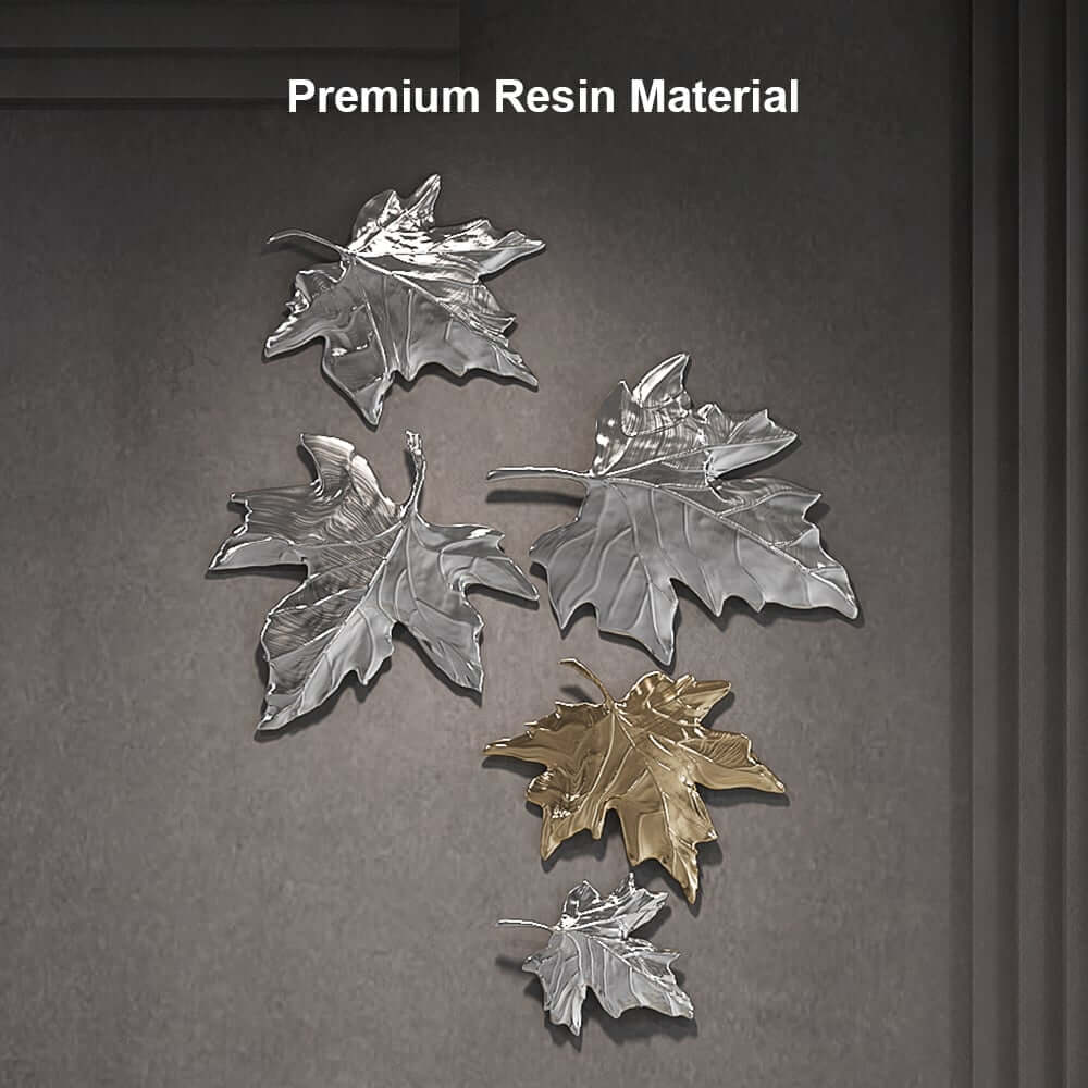 Metal Resin Wall Art Set with 3D Floral Leaf Design