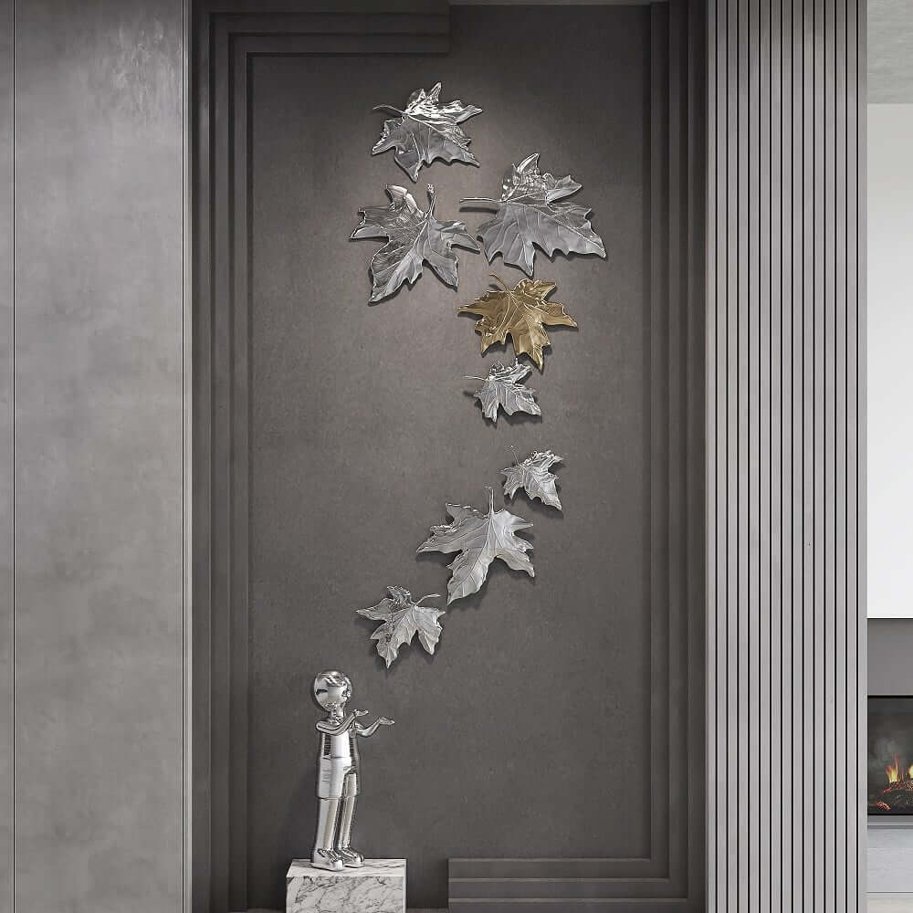 Metal Resin Wall Art Set with 3D Floral Leaf Design