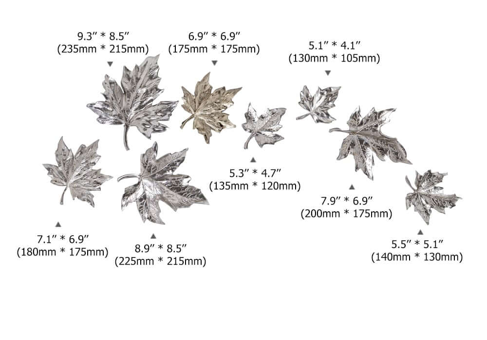 Metal Resin Wall Art Set with 3D Floral Leaf Design Dimensions