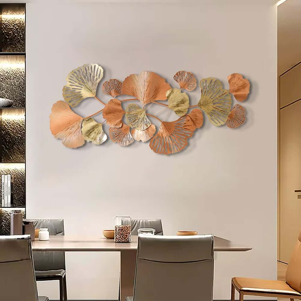 Metal Wall Art Gold Leaf Decor in Glam Style
