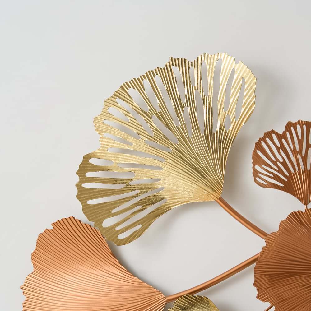Metal Wall Art Gold Leaf Decor in Glam Style