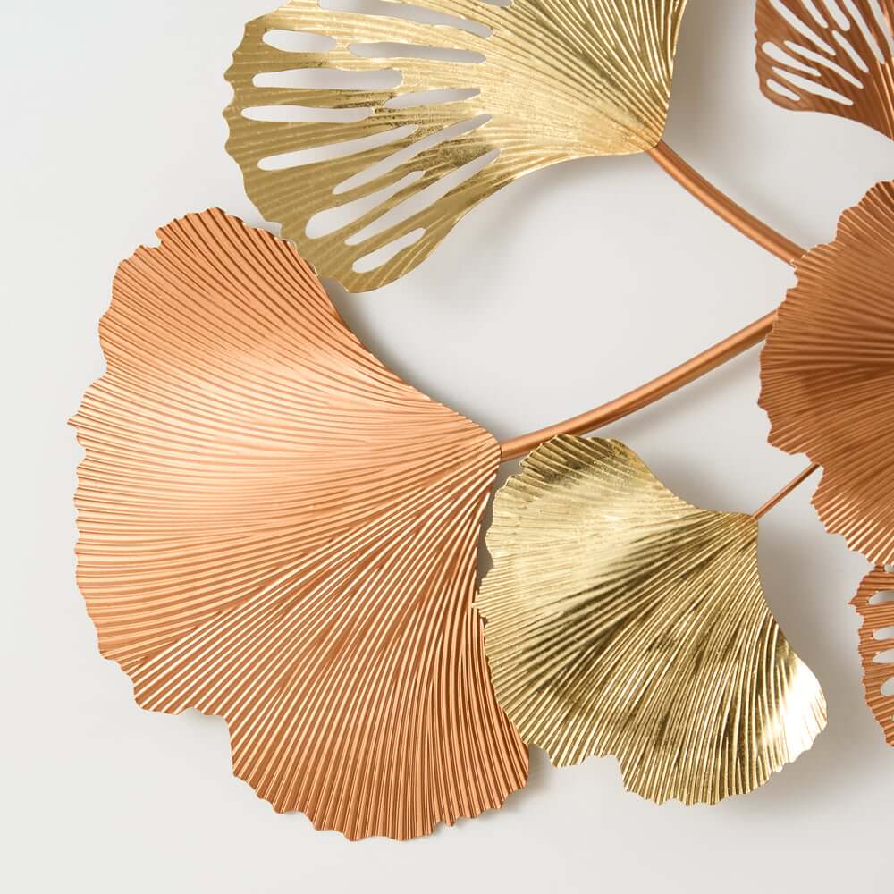 Metal Wall Art Gold Leaf Decor in Glam Style
