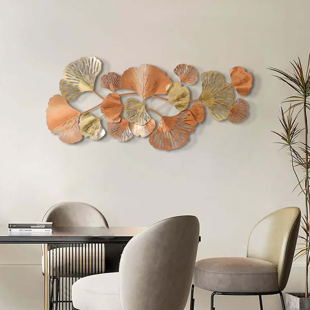 Metal Wall Art Gold Leaf Decor in Glam Style