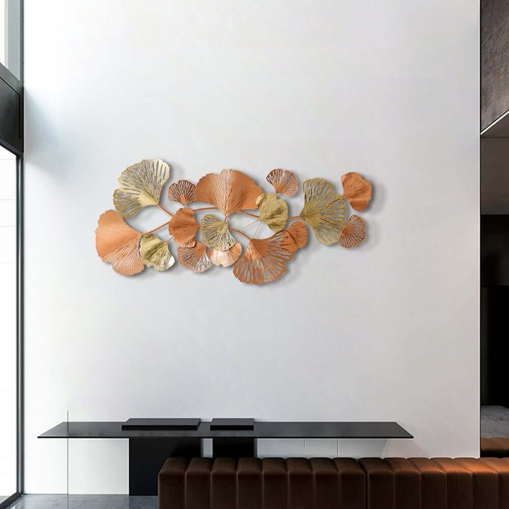 Metal Wall Art Gold Leaf Decor in Glam Style