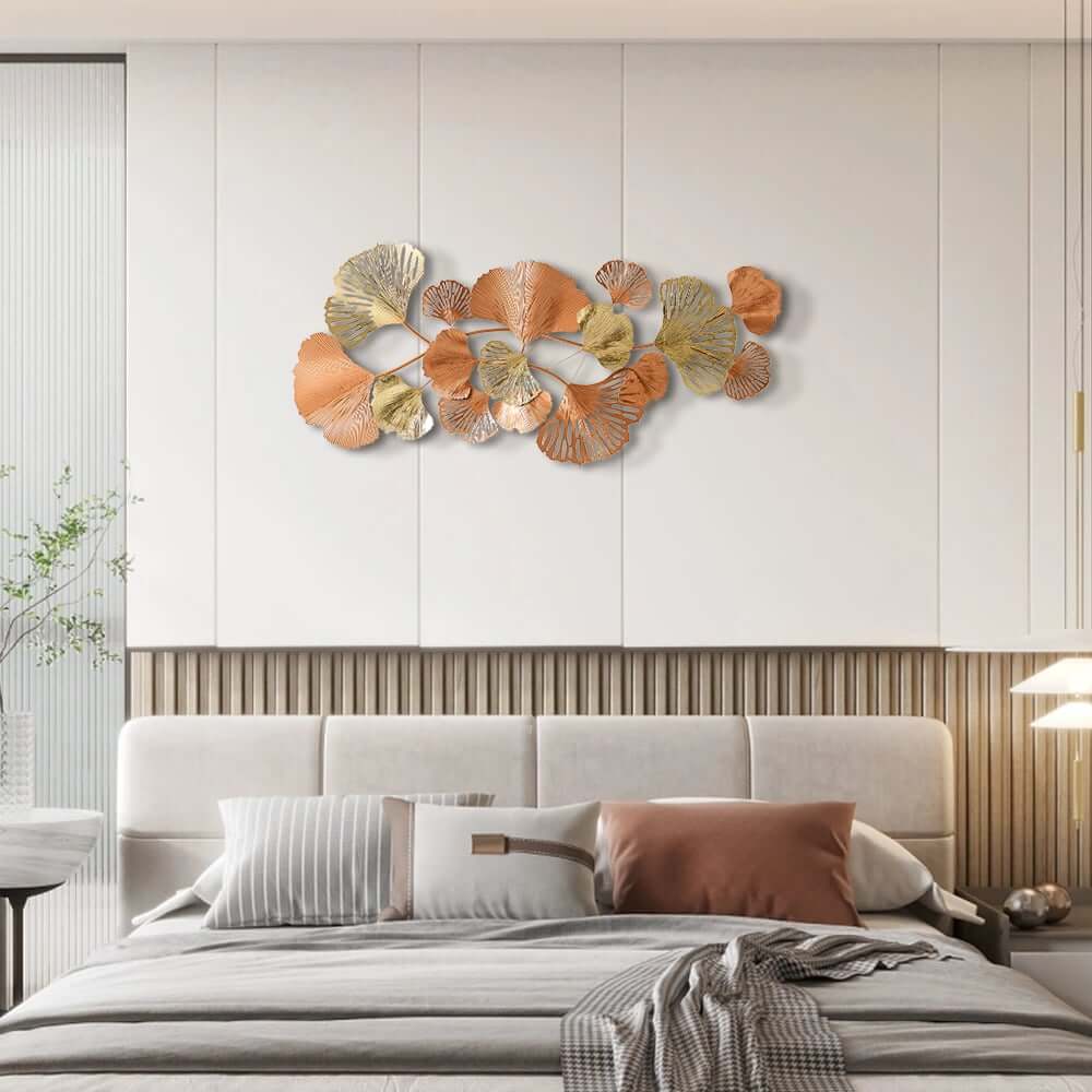 Metal Wall Art Gold Leaf Decor in Glam Style