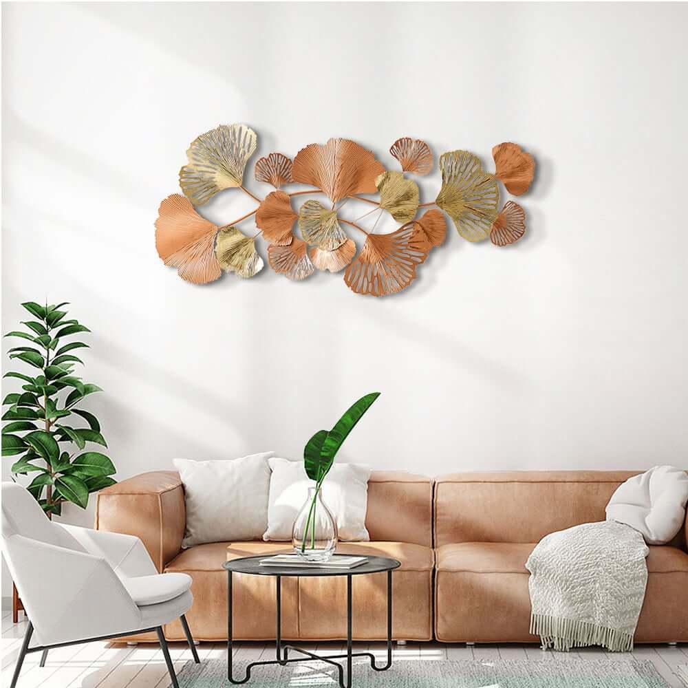 Metal Wall Art Gold Leaf Decor in Glam Style
