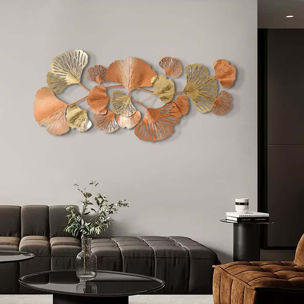 Metal Wall Art Gold Leaf Decor in Glam Style