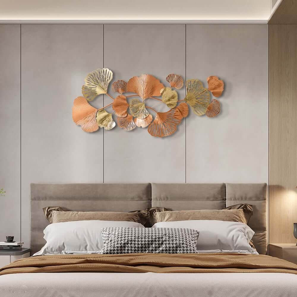 Metal Wall Art Gold Leaf Decor in Glam Style