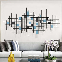 Metal Wall Art in Green and Blue Abstract Geometric Design
