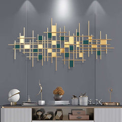 Metal Wall Art in Green and Blue Abstract Geometric Design