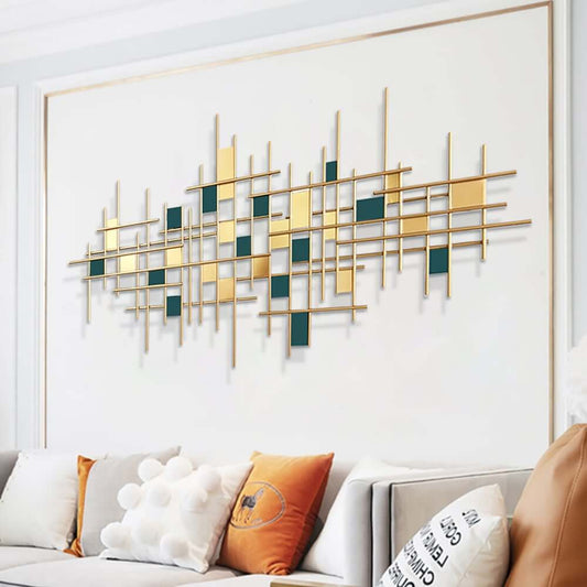 Metal Wall Art in Green and Blue Abstract Geometric Design