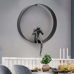 Metal Wall Art with Figural Design Round Frame Decor