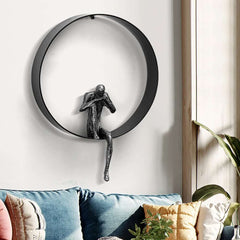 Metal Wall Art with Figural Design Round Frame Decor