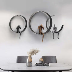 Metal Wall Art with Figural Design Round Frame Decor