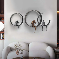 Metal Wall Art with Figural Design Round Frame Decor