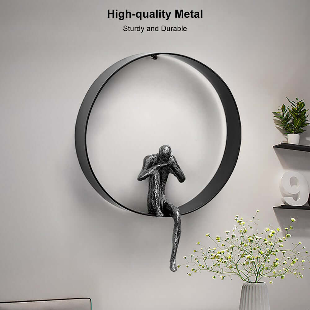 Metal Wall Art with Figural Design Round Frame Decor
