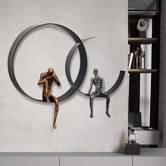 Metal Wall Art with Figural Design Round Frame Decor