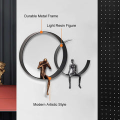 Metal Wall Art with Figural Design Round Frame Decor