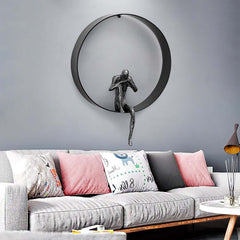 Metal Wall Art with Figural Design Round Frame Decor