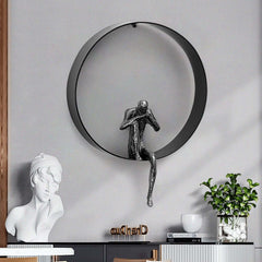Metal Wall Art with Figural Design Round Frame Decor