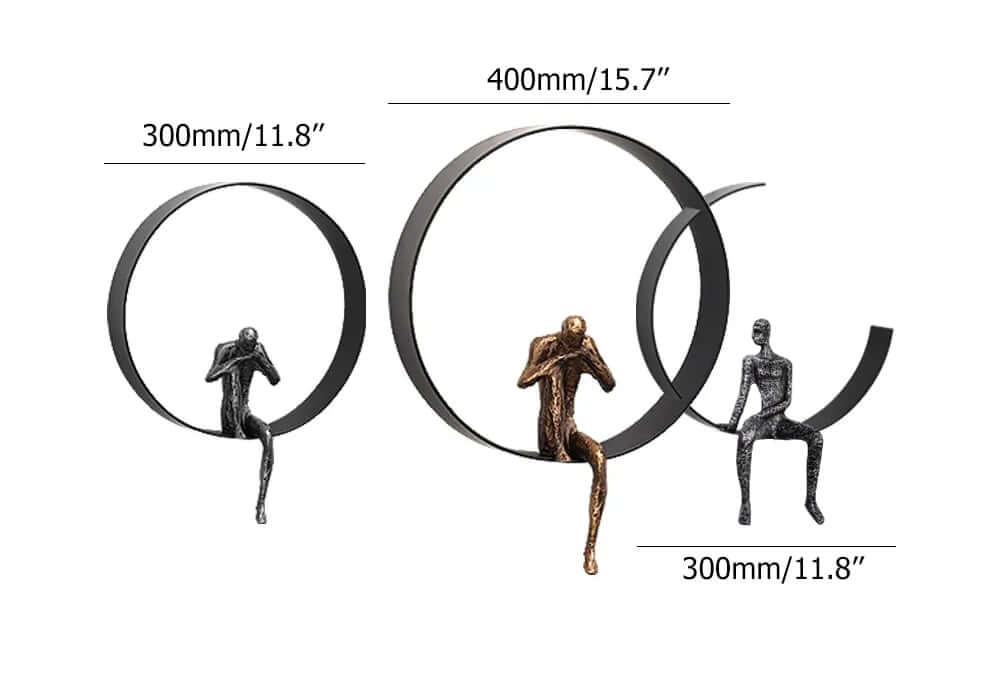 Metal Wall Art with Figural Design Round Frame Decor Dimensions