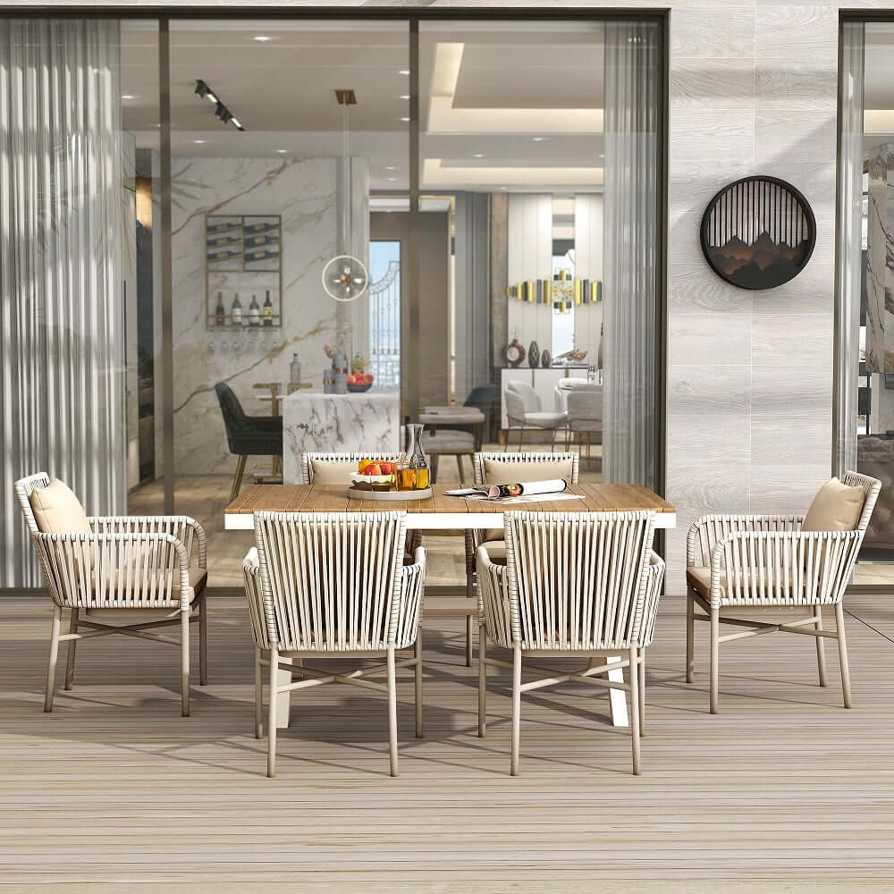 Mid-Century Modern Aluminum Outdoor Dining Set with Cushions