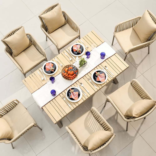 Mid-Century Modern Aluminum Outdoor Dining Set with Cushions