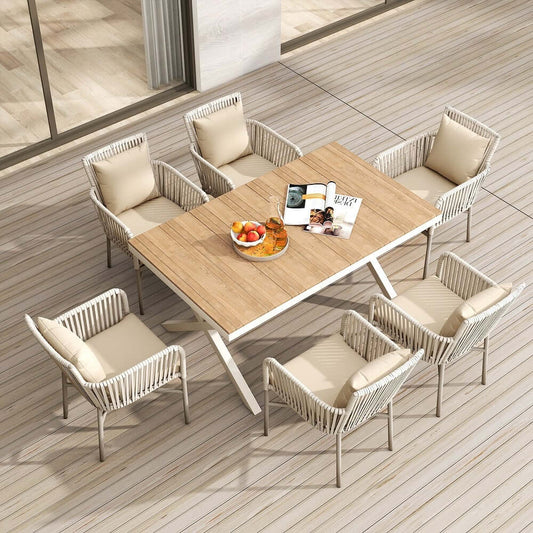 Mid-Century Modern Aluminum Outdoor Dining Set with Cushions Main Product Image