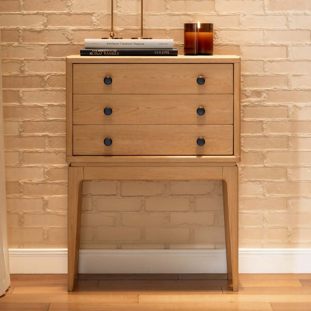 Mid-Century Modern Ash Wood Chest With 3 Drawers