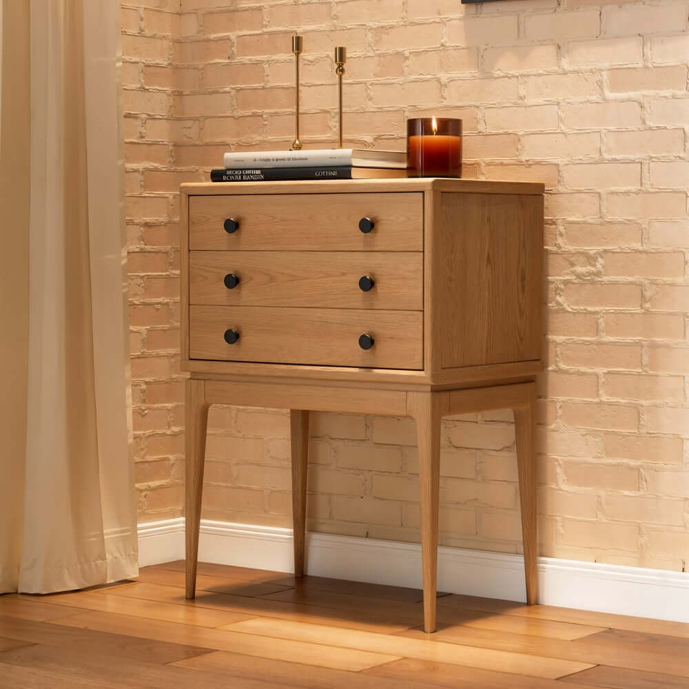 Mid-Century Modern Ash Wood Chest With 3 Drawers