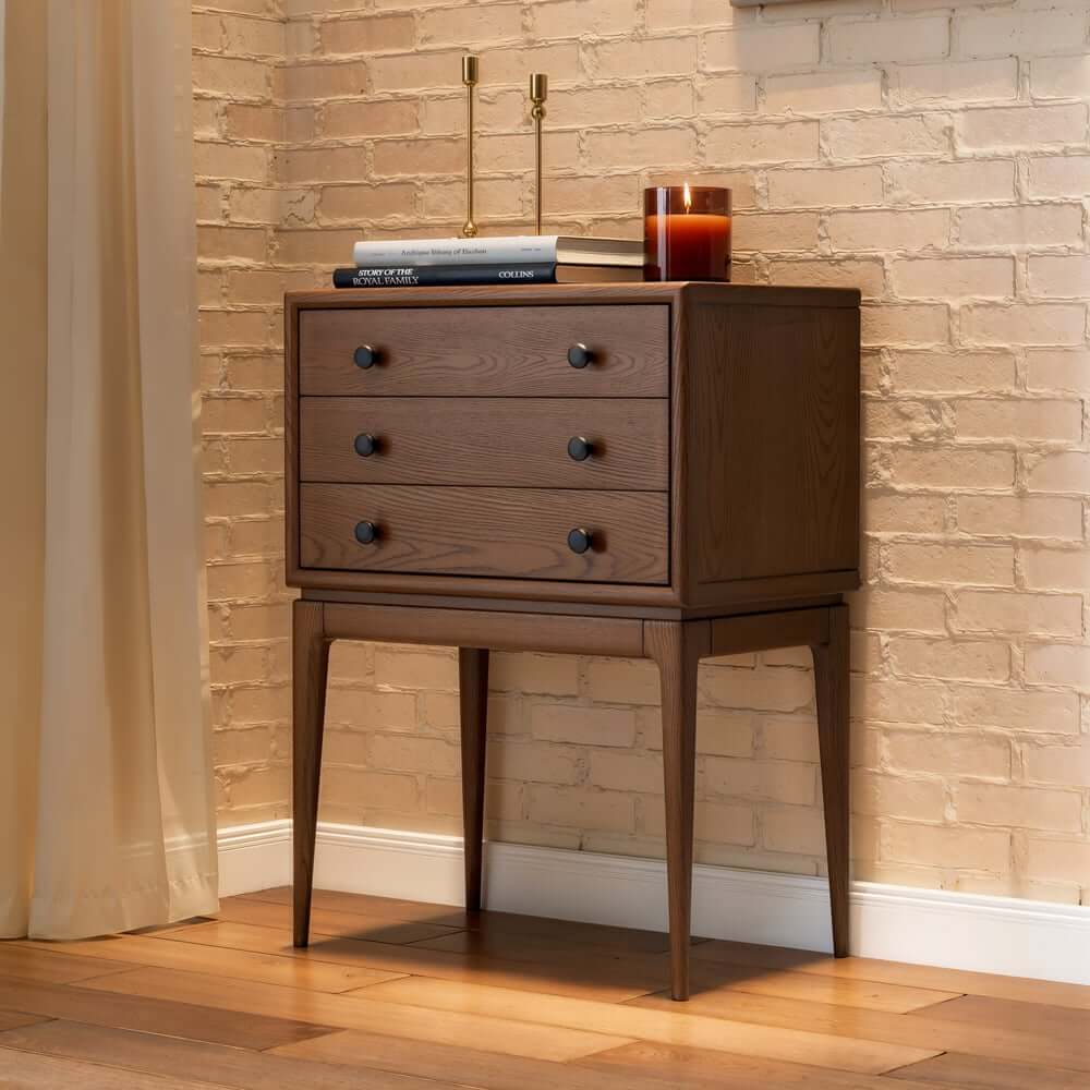 Mid-Century Modern Ash Wood Chest With 3 Drawers