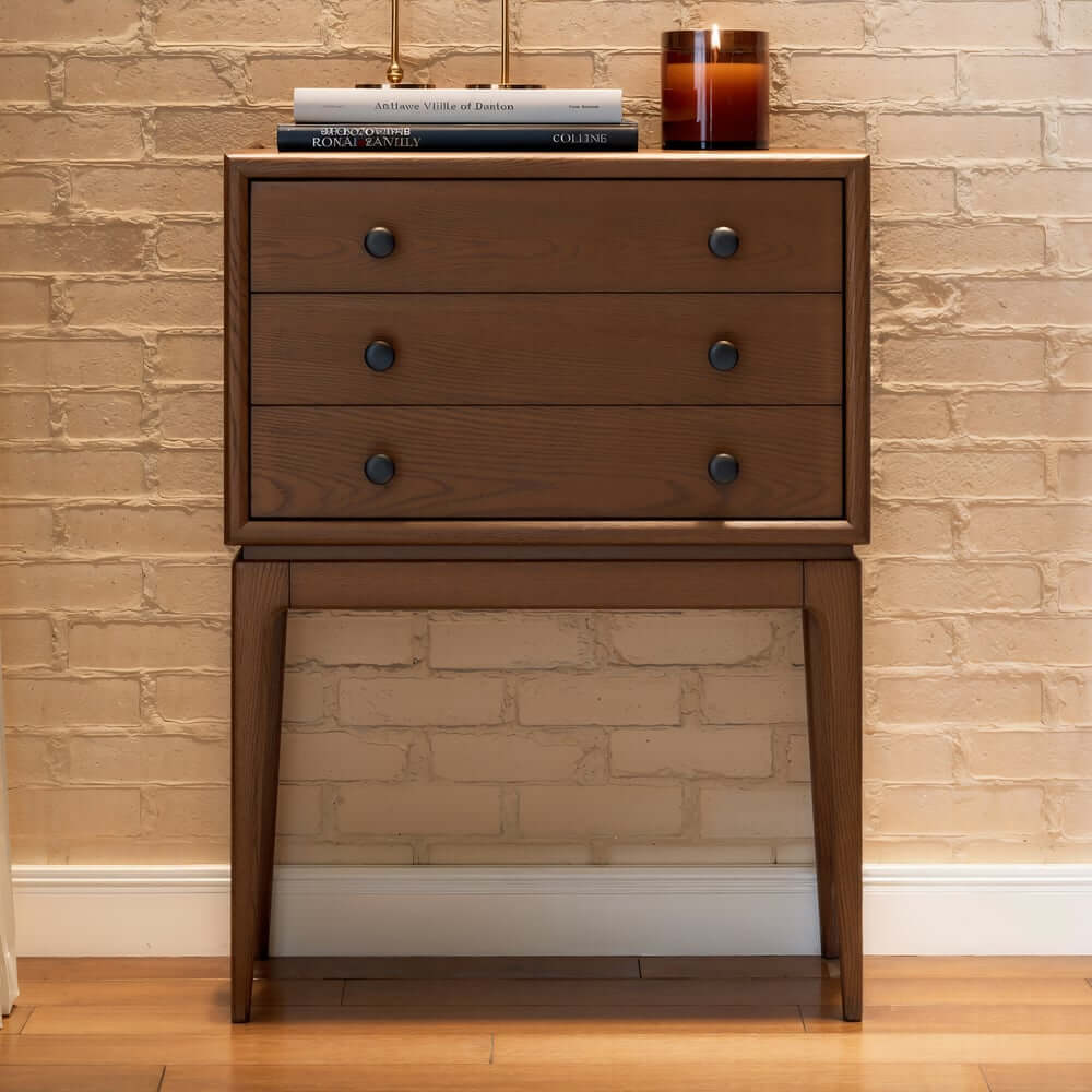 Mid-Century Modern Ash Wood Chest With 3 Drawers