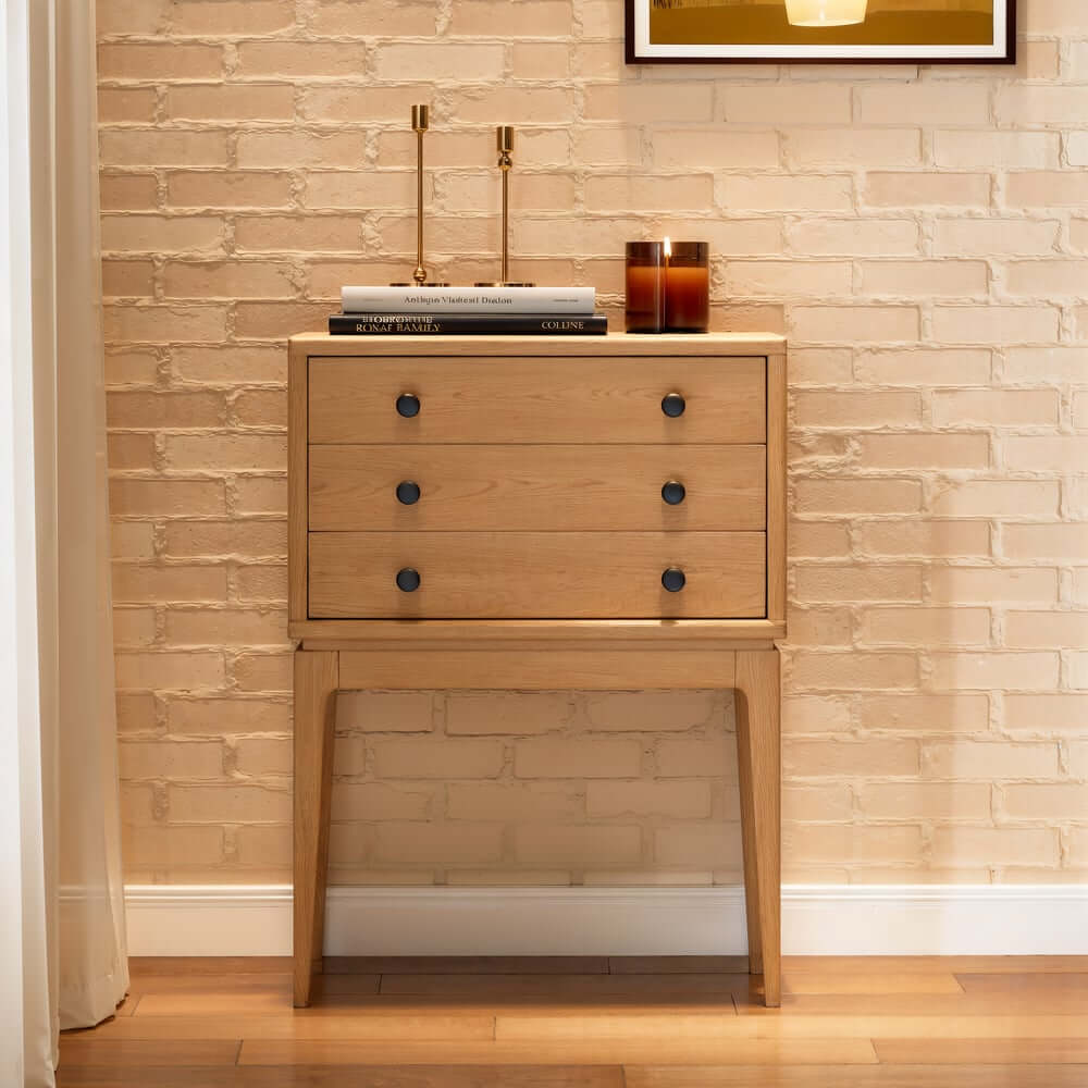 Mid-Century Modern Ash Wood Chest With 3 Drawers
