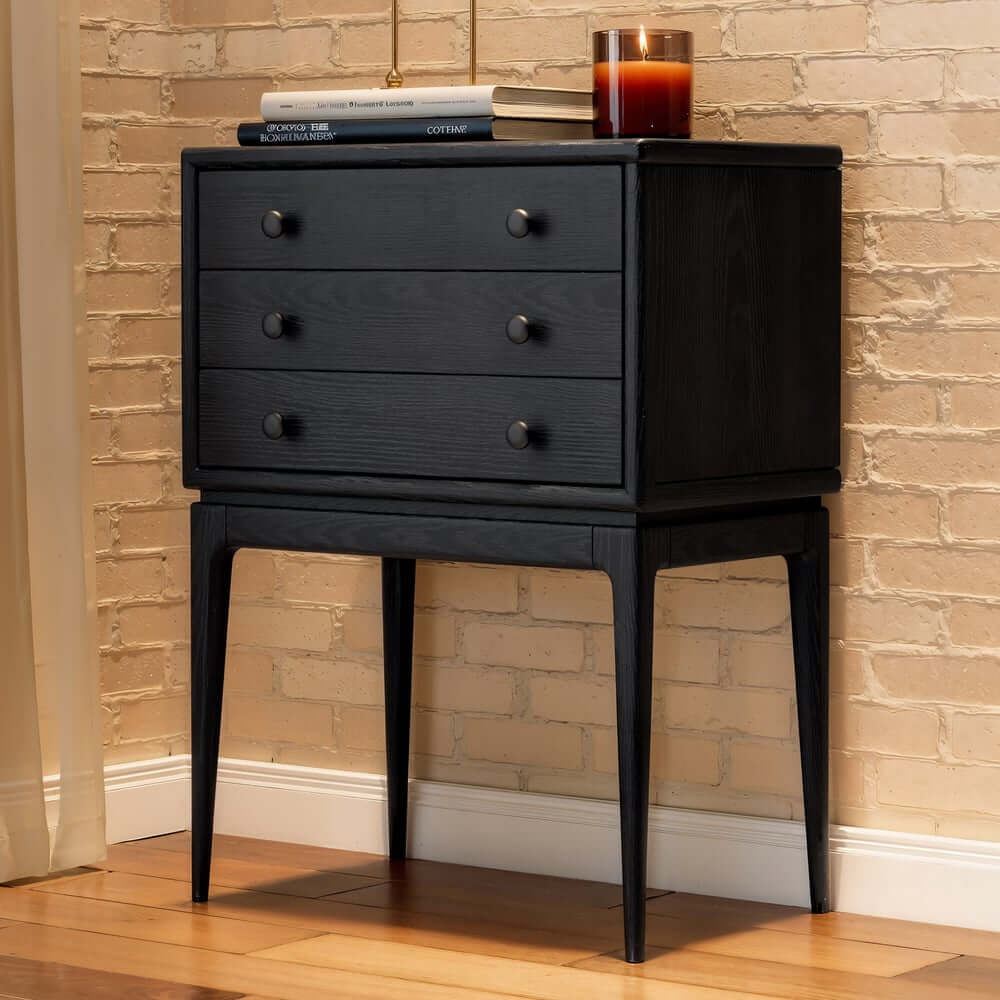 Mid-Century Modern Ash Wood Chest With 3 Drawers