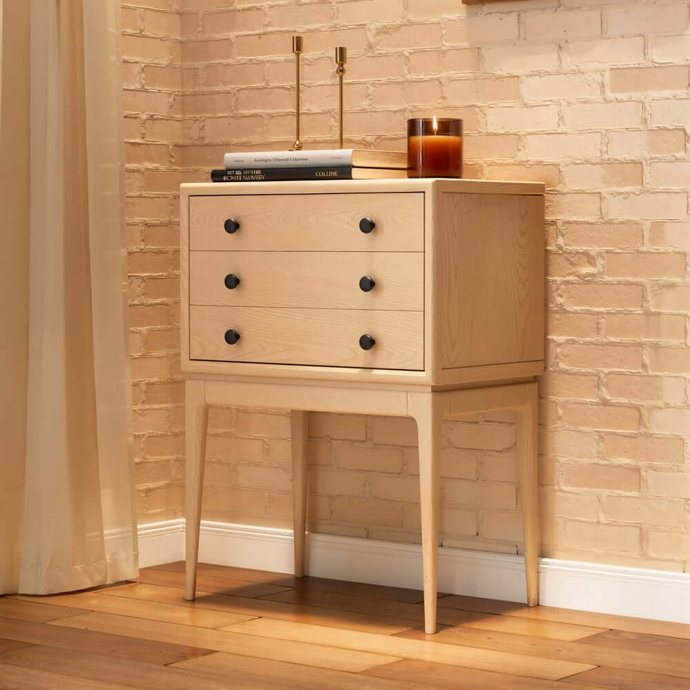 Mid-Century Modern Ash Wood Chest With 3 Drawers