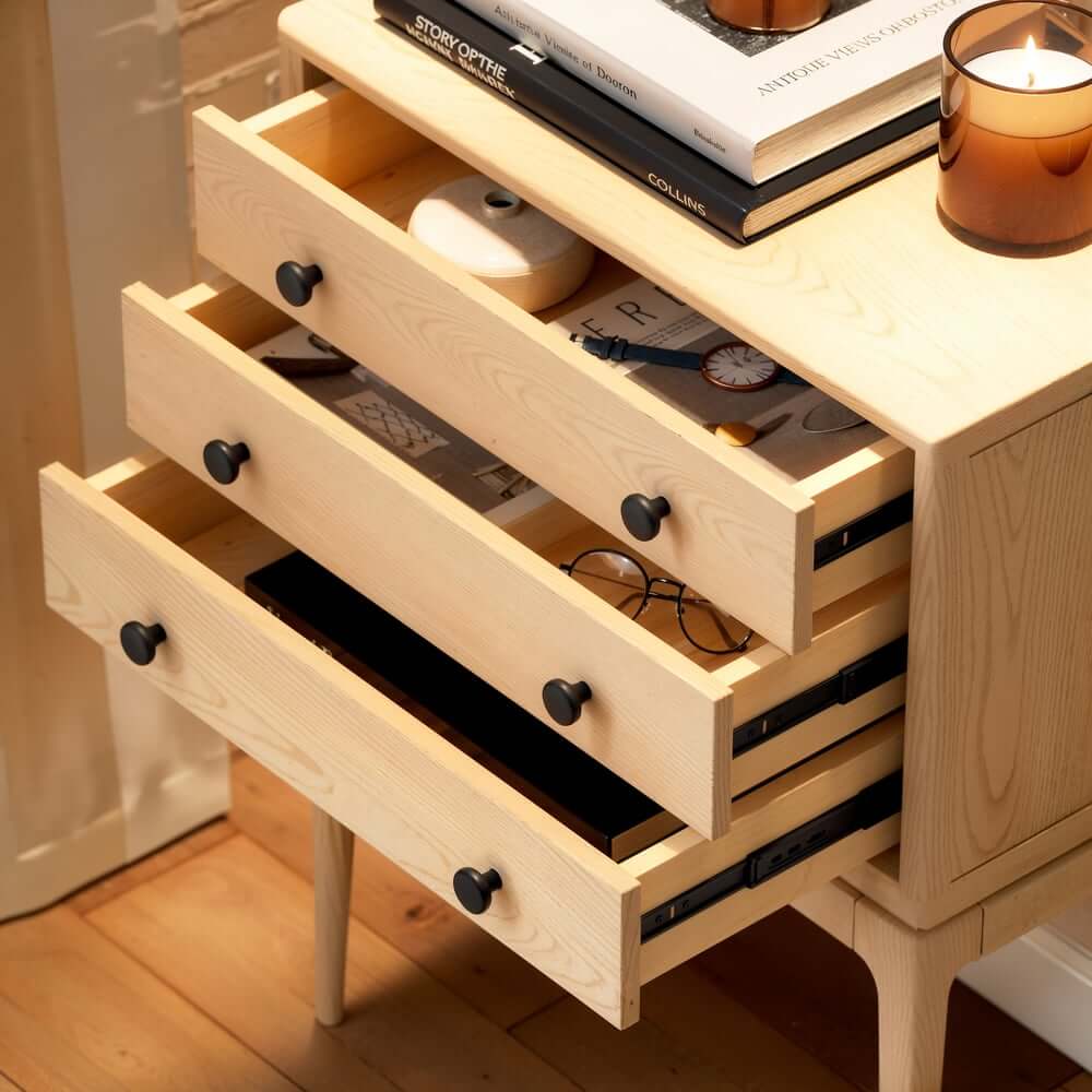 Mid-Century Modern Ash Wood Chest With 3 Drawers