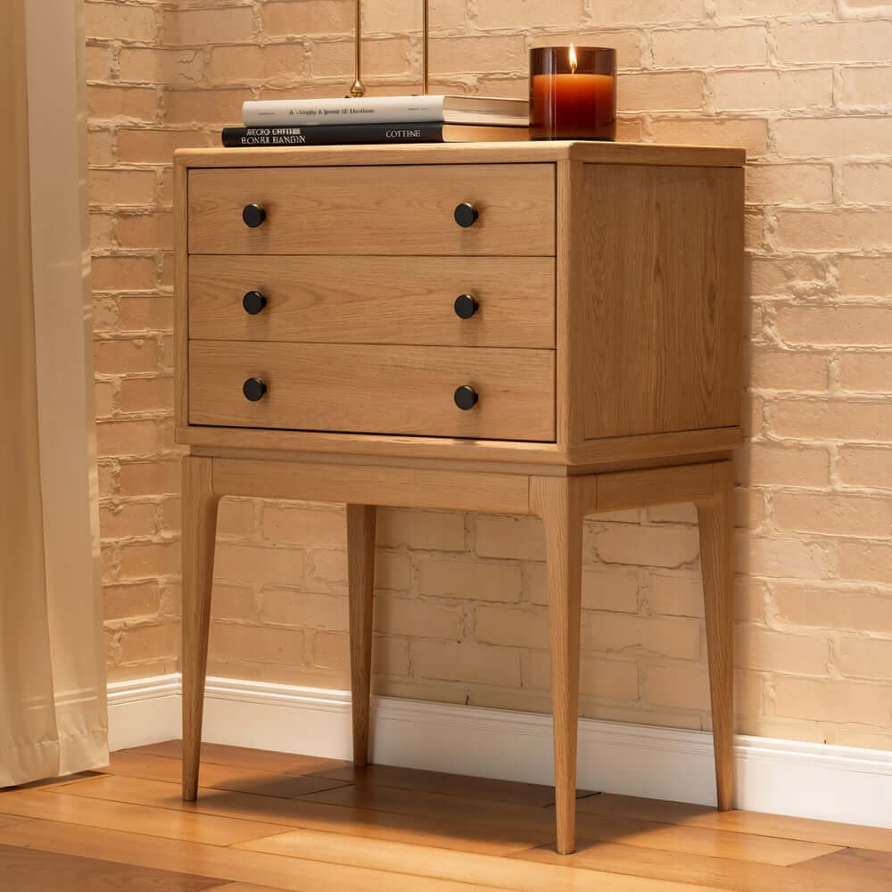Mid-Century Modern Ash Wood Chest With 3 Drawers