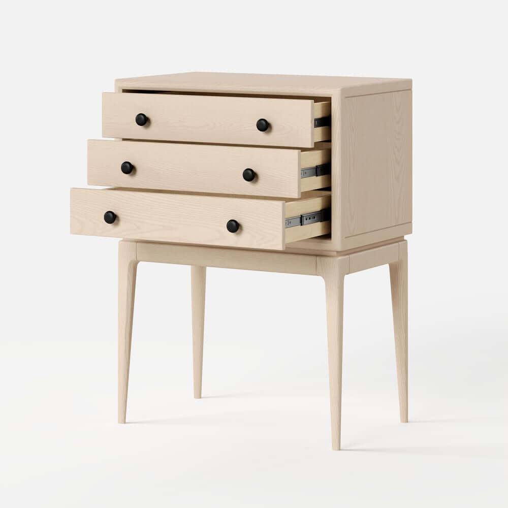 Mid-Century Modern Ash Wood Chest With 3 Drawers